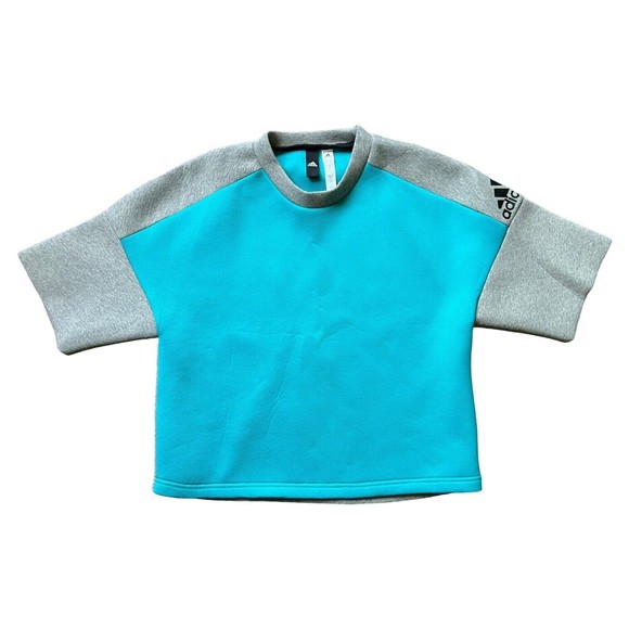 Adidas Ladies XS ZNE SS Crew Rec Sweatshirt Short Sleeve Training Shirt Blue 4-6 - Picture 8 of 8